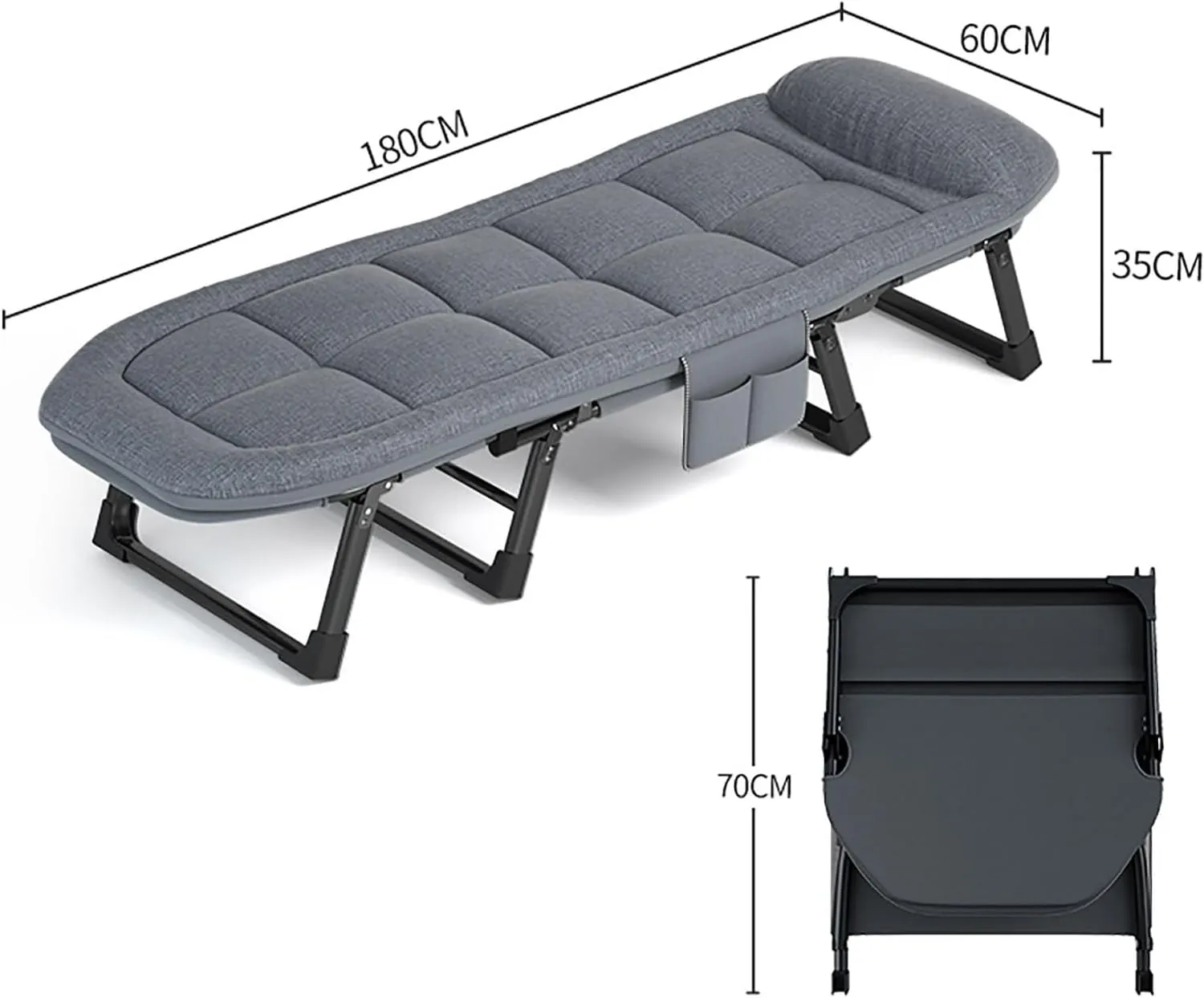 Folding Bed with Pillow, Folding Camping Cot, Sleeping Cots with Reinforced Lumbar, Heavy Duty Guest Bed for Home, Office Nap and Outdoor