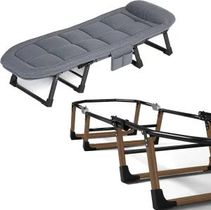 Folding Bed with Pillow, Folding Camping Cot, Sleeping Cots with Reinforced Lumbar, Heavy Duty Guest Bed for Home, Office Nap and Outdoor