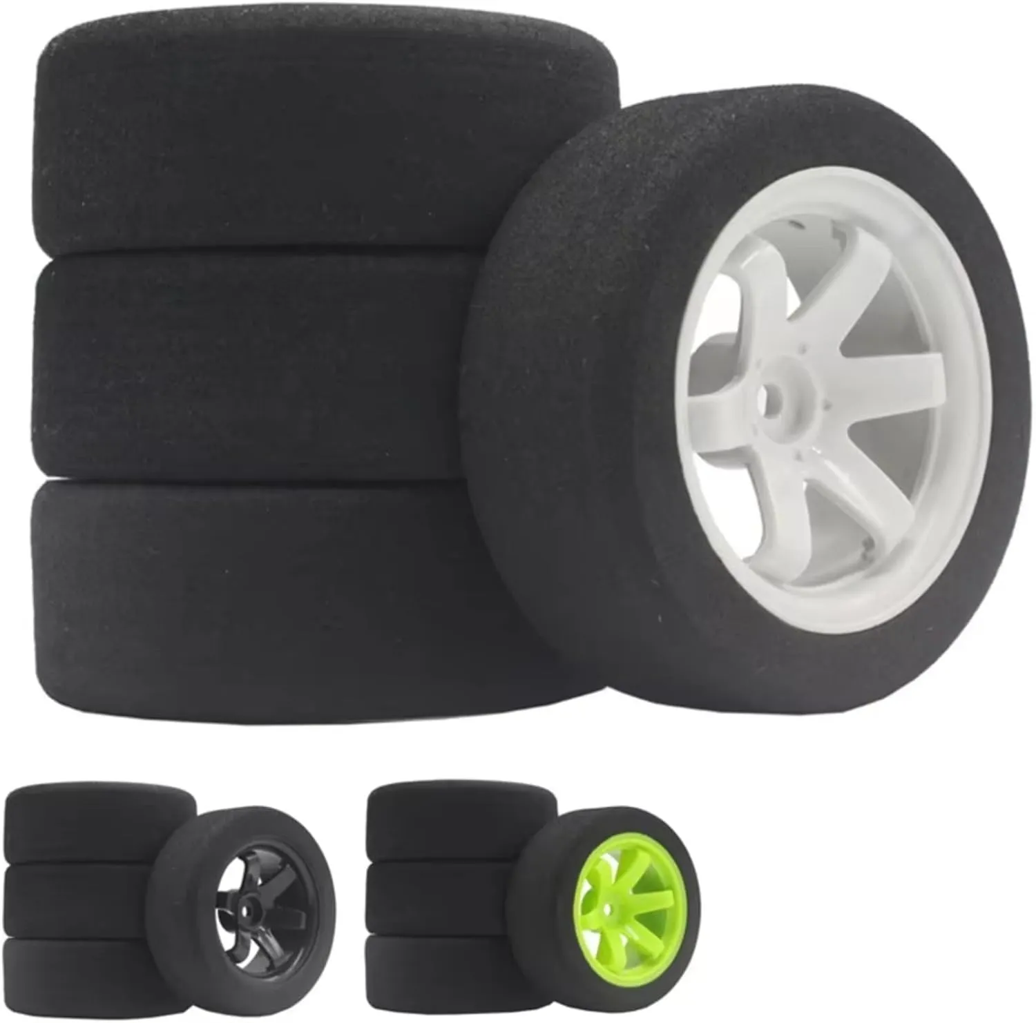 for HSP 94123 for Sakura D4 Tiangong for TT02 1/10 RC Tire Professional for Racing Flat Car 6 Degrees Hub Flat Car Sponge Tire RC Upgrade Accessories(White)
