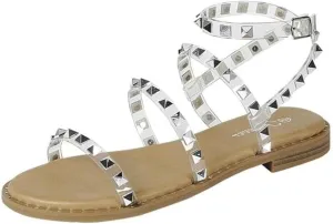 Forever Link Womens Flat Studded Over the Toe Strap Sandals