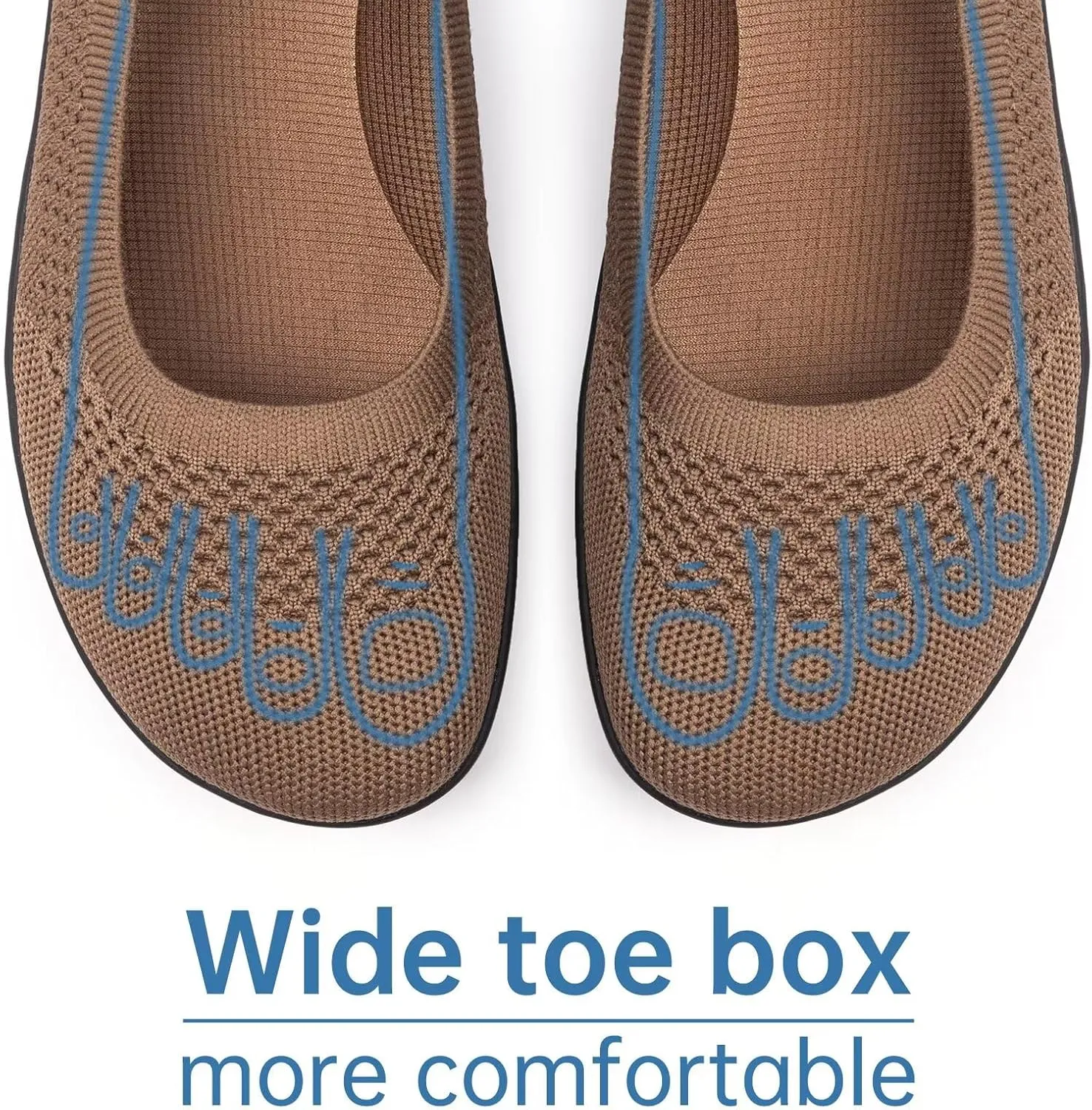Frank Mully Womens Flat Shoes Wide Toe Box Knitted Flats Comfort Wide Width Walking Flats