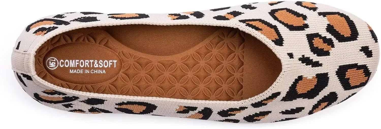 Frank Mully Women's Wide Width Flats Ballet Flats Round Toe Knit Flat Shoes with Arch Support Wide Toe Box