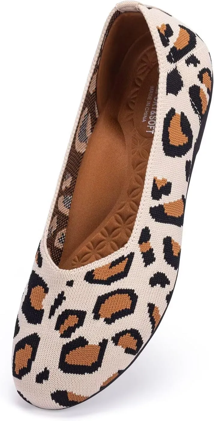 Frank Mully Women's Wide Width Flats Ballet Flats Round Toe Knit Flat Shoes with Arch Support Wide Toe Box