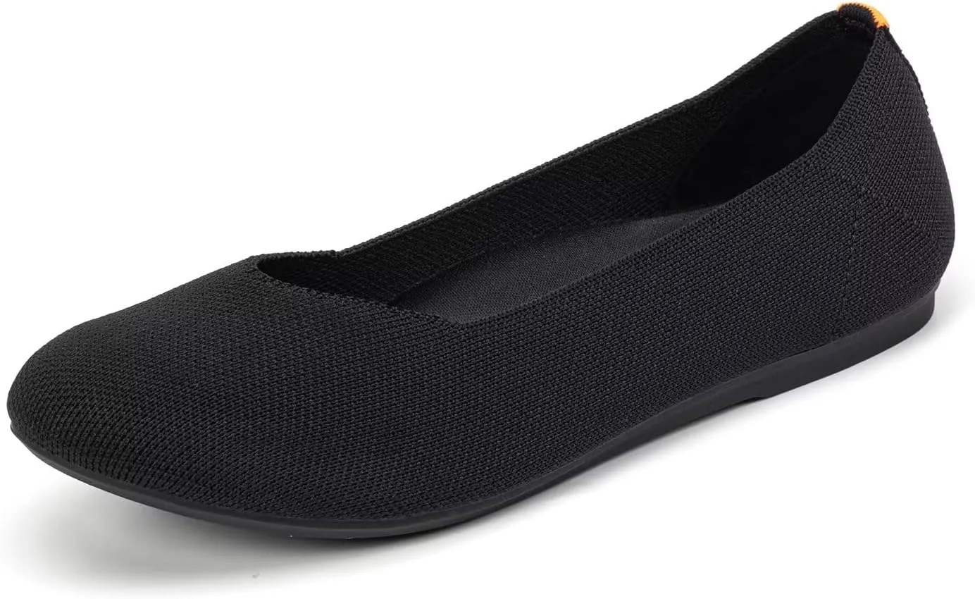 Frank Mully Women's Wide Width Flats Ballet Flats Round Toe Knit Flat Shoes with Arch Support Wide Toe Box