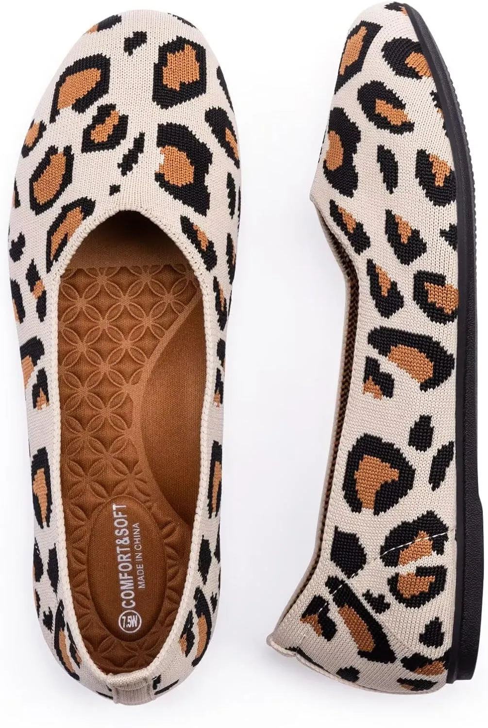 Frank Mully Women's Wide Width Flats Ballet Flats Round Toe Knit Flat Shoes with Arch Support Wide Toe Box