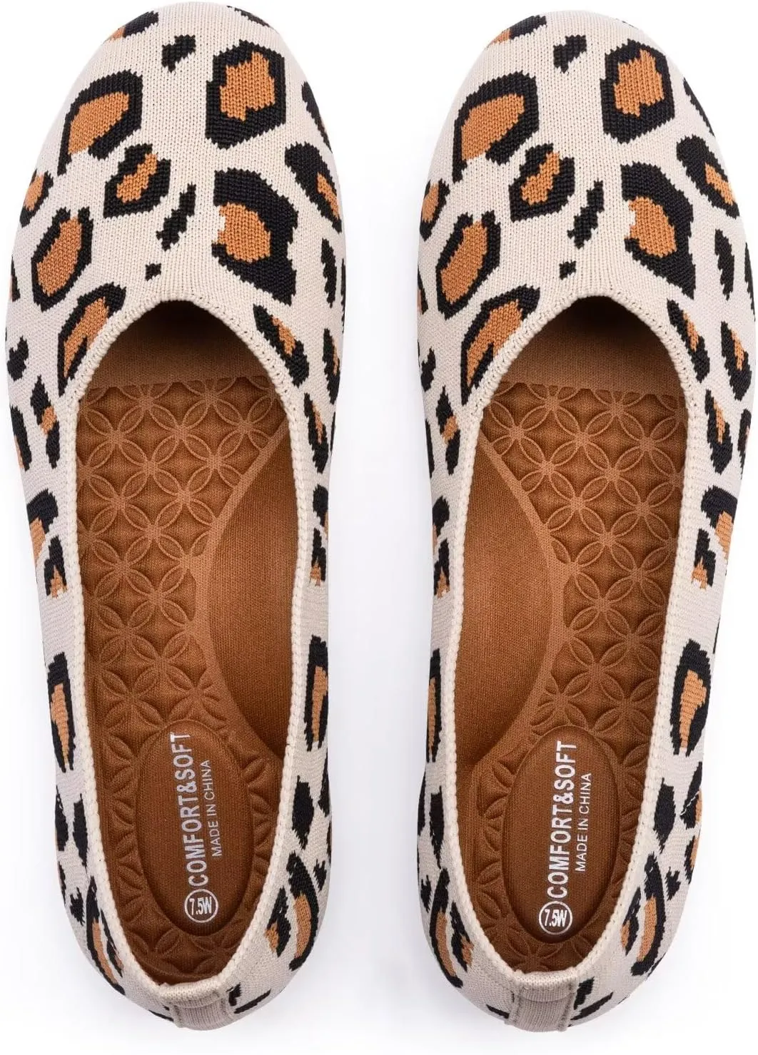 Frank Mully Women's Wide Width Flats Ballet Flats Round Toe Knit Flat Shoes with Arch Support Wide Toe Box