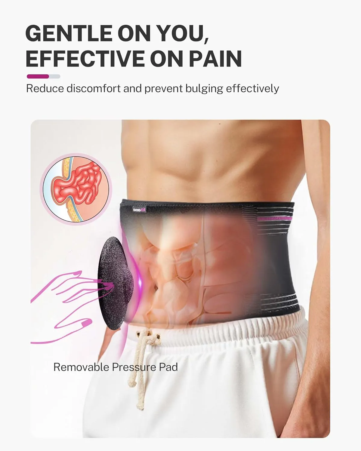 Front-Wearing Umbilical Hernia Belt, Unisex, 3D Dome-Shaped Hernia Support Pad, Adjustable with Removable Pads & Extra Straps for Abdominal Pressure, Lumbar Support, Skin-Friendly & Discreet