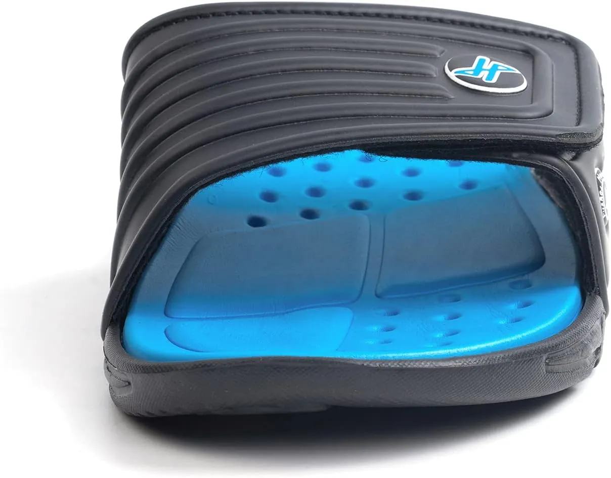 FUNKYMONKEY Men's Slide Sandals with Adjustable Upper and Comfort Quick-Dry Footbed Beach Shower Slippers