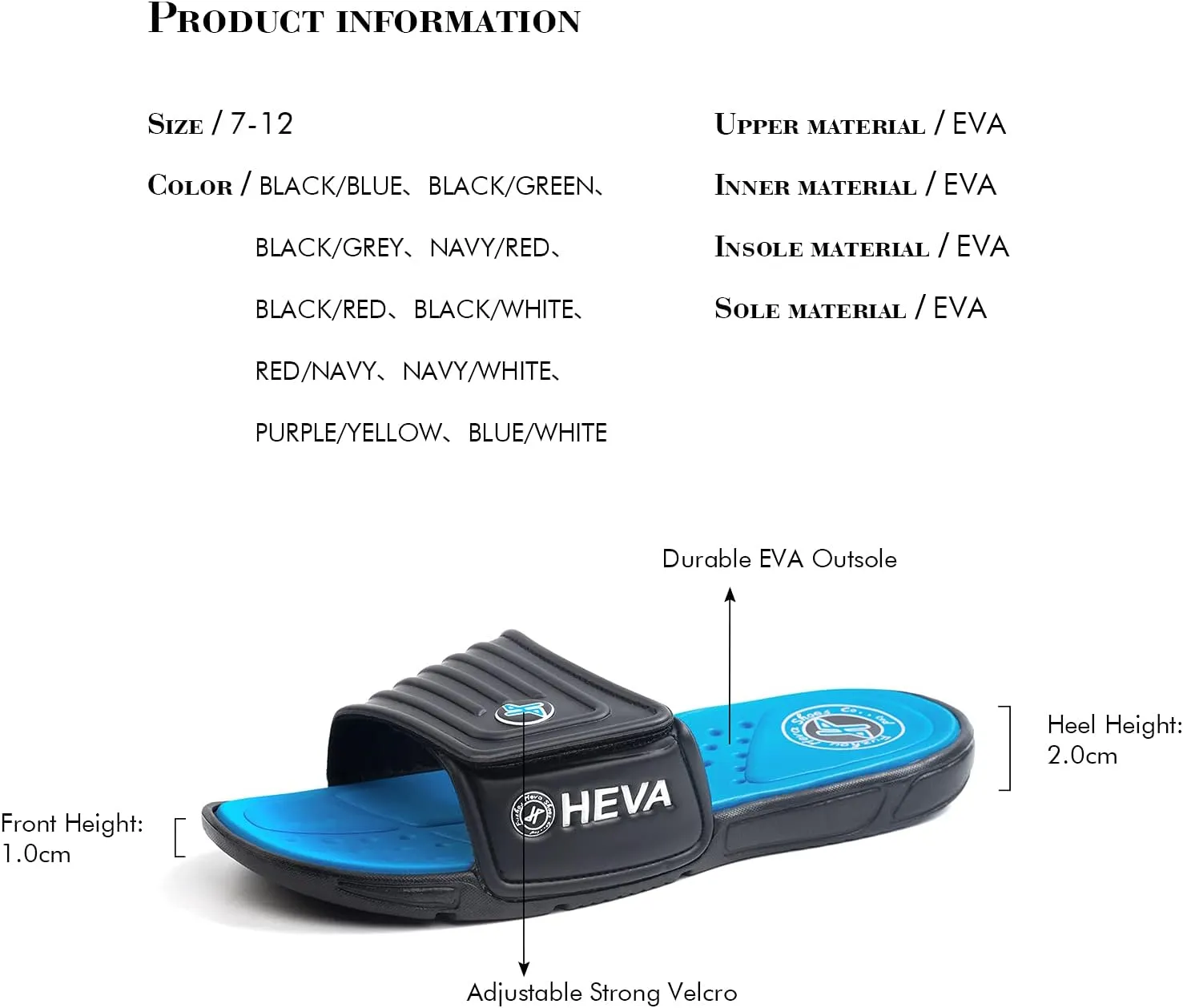 FUNKYMONKEY Men's Slide Sandals with Adjustable Upper and Comfort Quick-Dry Footbed Beach Shower Slippers