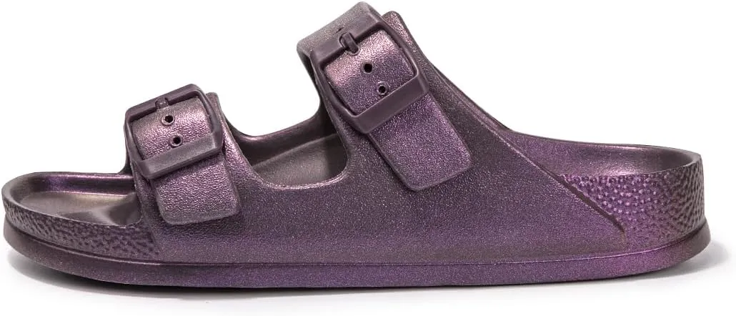 FUNKYMONKEY Women's Comfort Slides Double Buckle Adjustable Plastics Flat Sandals