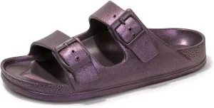 FUNKYMONKEY Women's Comfort Slides Double Buckle Adjustable Plastics Flat Sandals