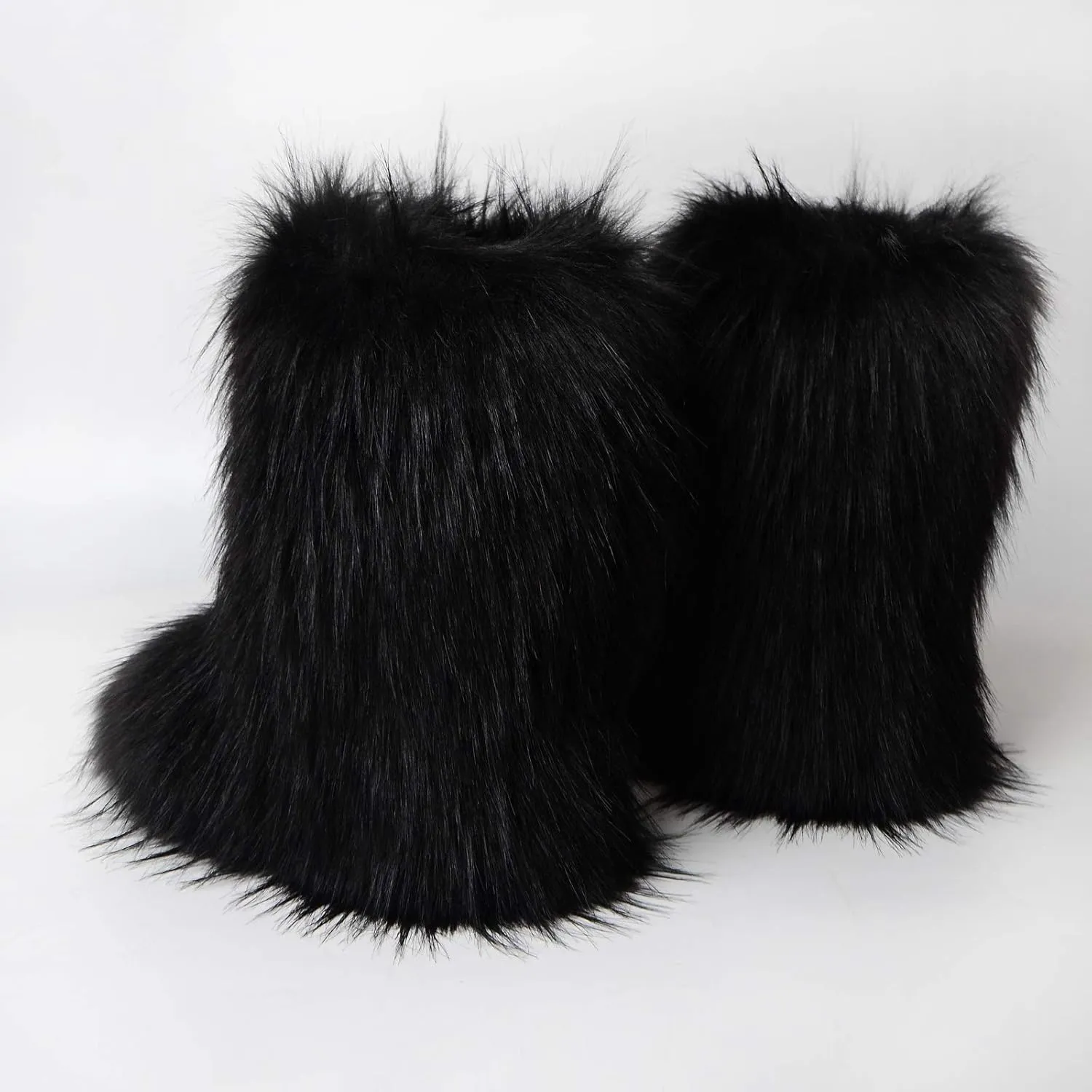 Gegefur Women's Faux fur Boot Furry Fluffy Short Snow Boot Mid-Calf Boots Warm Comfortable Outdoor Flat Shoes