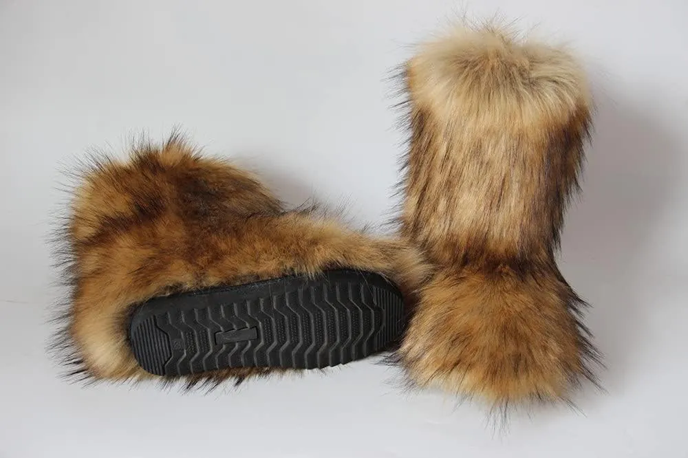 Gegefur Women's Faux fur Boot Furry Fluffy Short Snow Boot Mid-Calf Boots Warm Comfortable Outdoor Flat Shoes