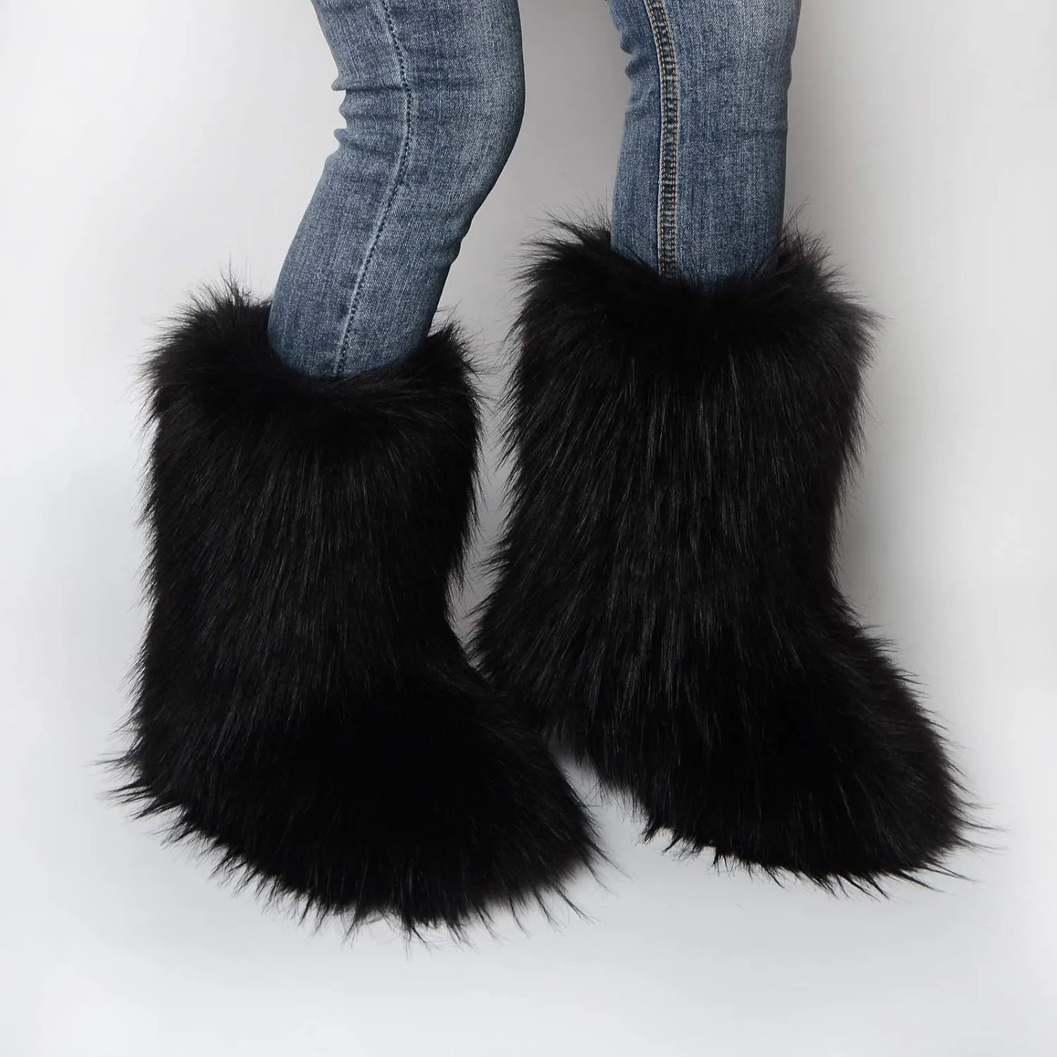 Gegefur Women's Faux fur Boot Furry Fluffy Short Snow Boot Mid-Calf Boots Warm Comfortable Outdoor Flat Shoes