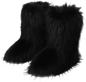 Gegefur Women's Faux fur Boot Furry Fluffy Short Snow Boot Mid-Calf Boots Warm Comfortable Outdoor Flat Shoes