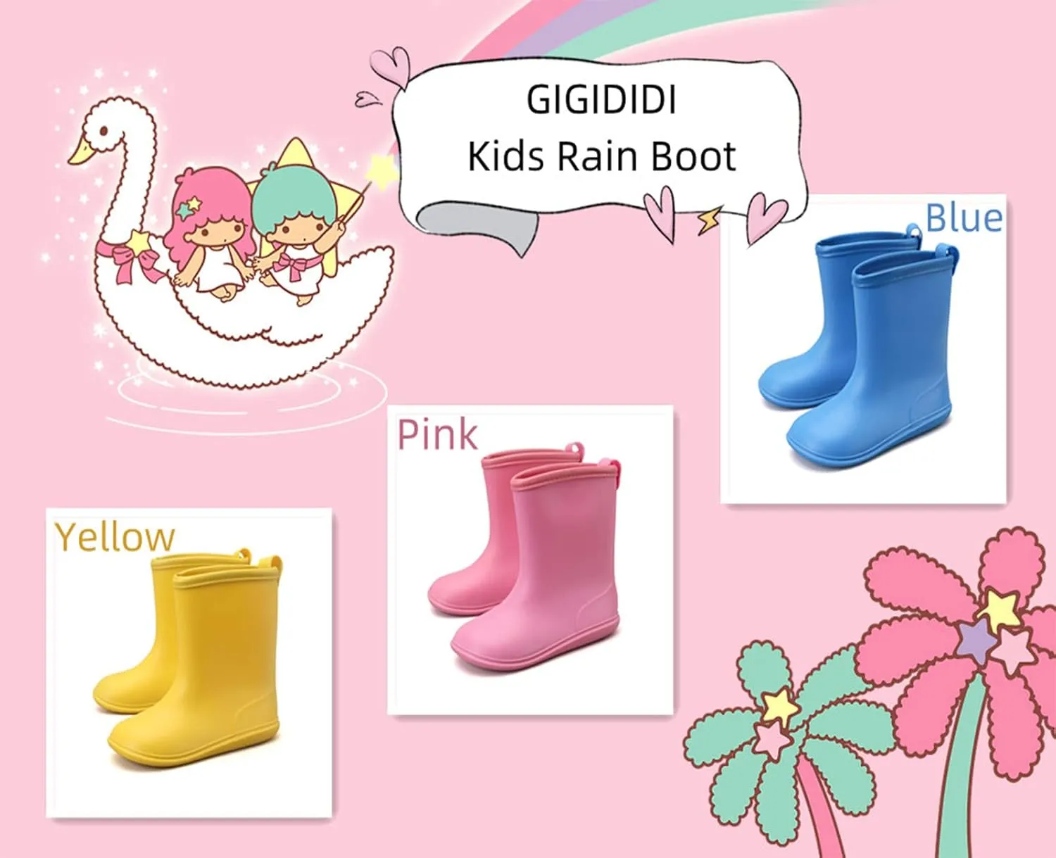 GIGIDIDI girls Rainy Day Garden School Waterproof Rain Boots