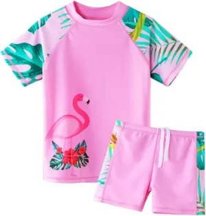 Girls Two Piece Swimsuit Floral UPF 50  Rash Guard Set Kids Beach Swimwear
