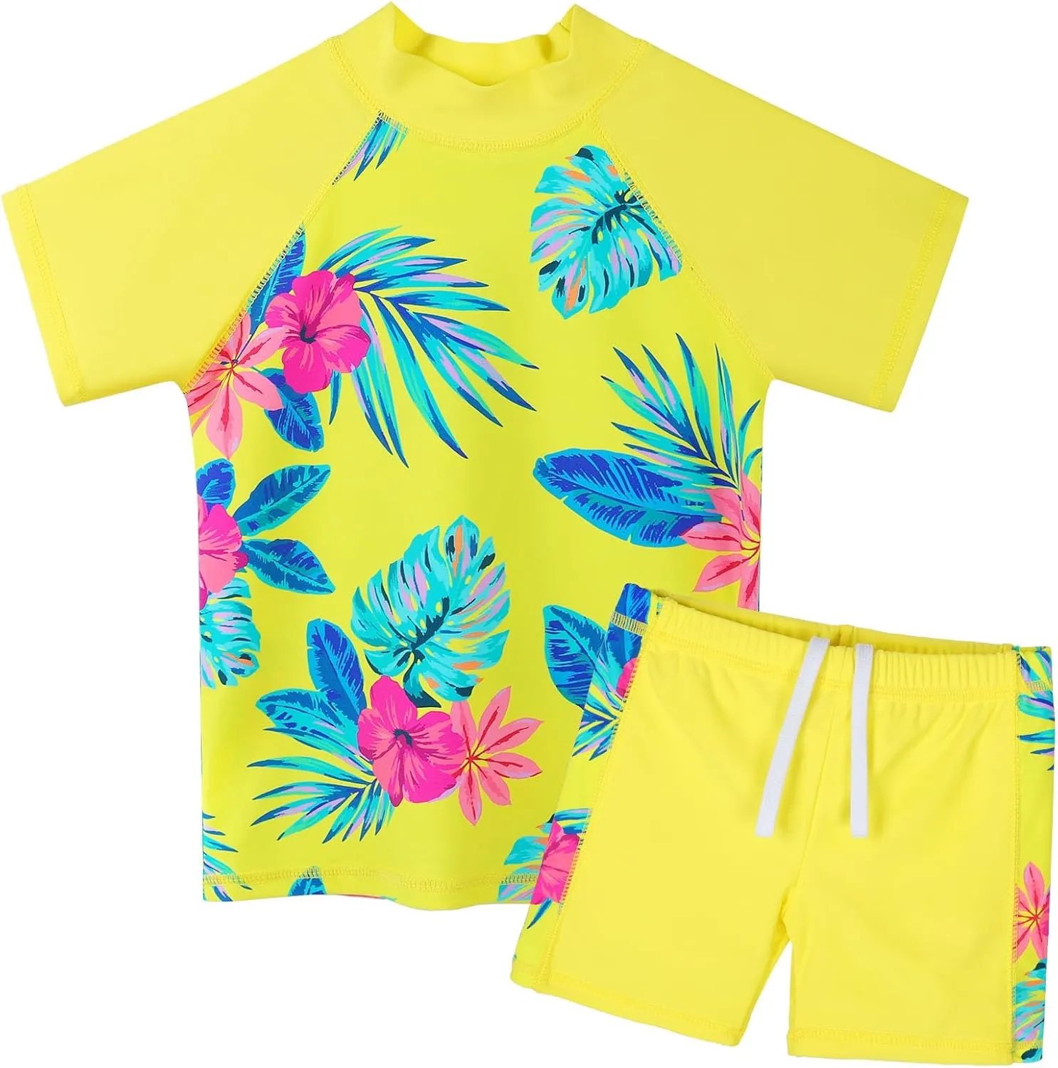 Girls Two Piece Swimsuit Floral UPF 50  Rash Guard Set Kids Beach Swimwear