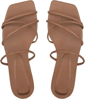 GORGLITTER Women's Strappy Flat Sandals Cute Dressy Open Toe Slip on Slide Sandals
