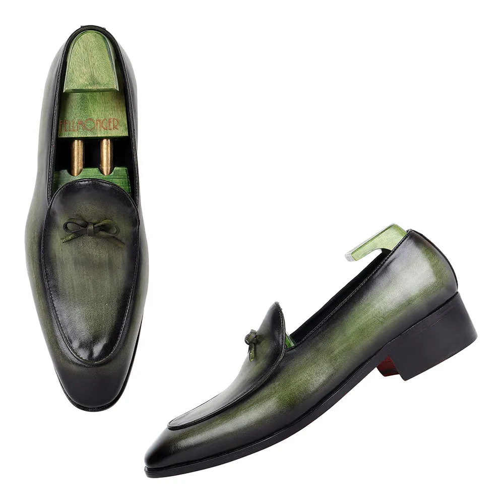 Green Brushed Patina Mirror Glossed Belgian Knot Slipper Pump Loafer
