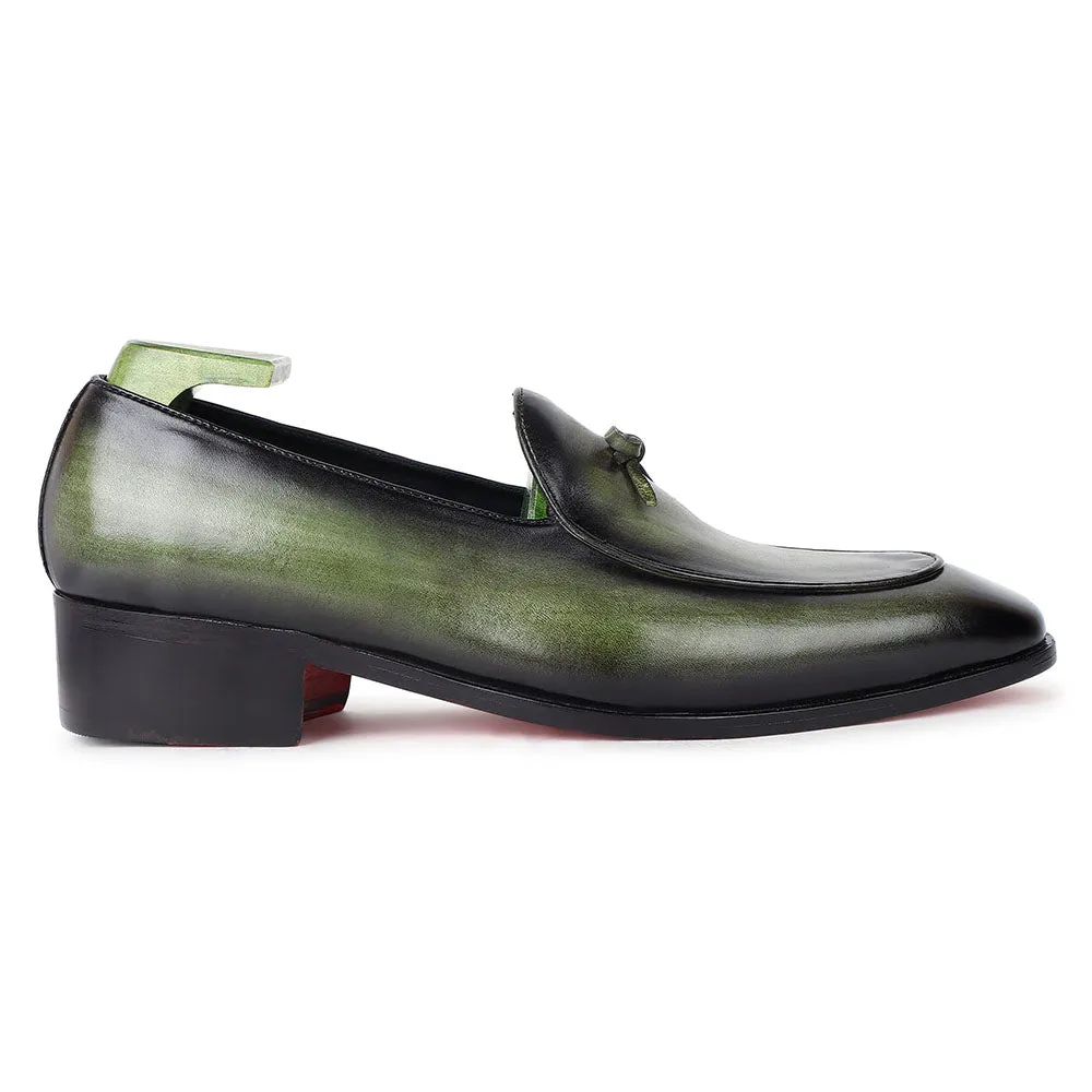 Green Brushed Patina Mirror Glossed Belgian Knot Slipper Pump Loafer