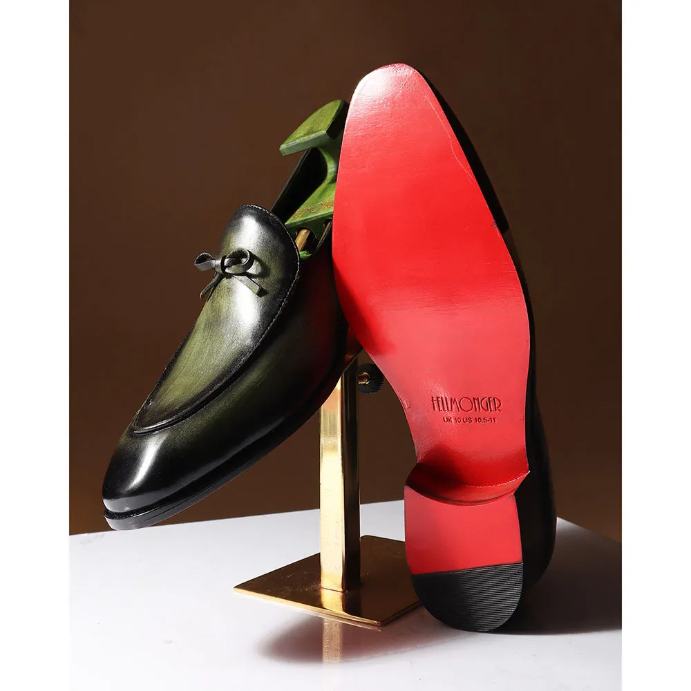 Green Brushed Patina Mirror Glossed Belgian Knot Slipper Pump Loafer