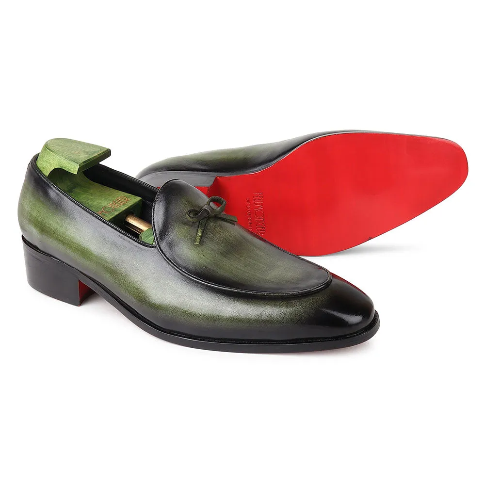 Green Brushed Patina Mirror Glossed Belgian Knot Slipper Pump Loafer