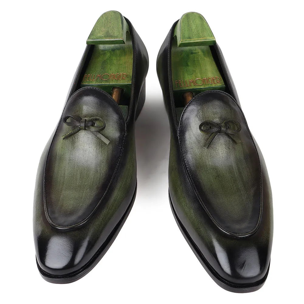 Green Brushed Patina Mirror Glossed Belgian Knot Slipper Pump Loafer