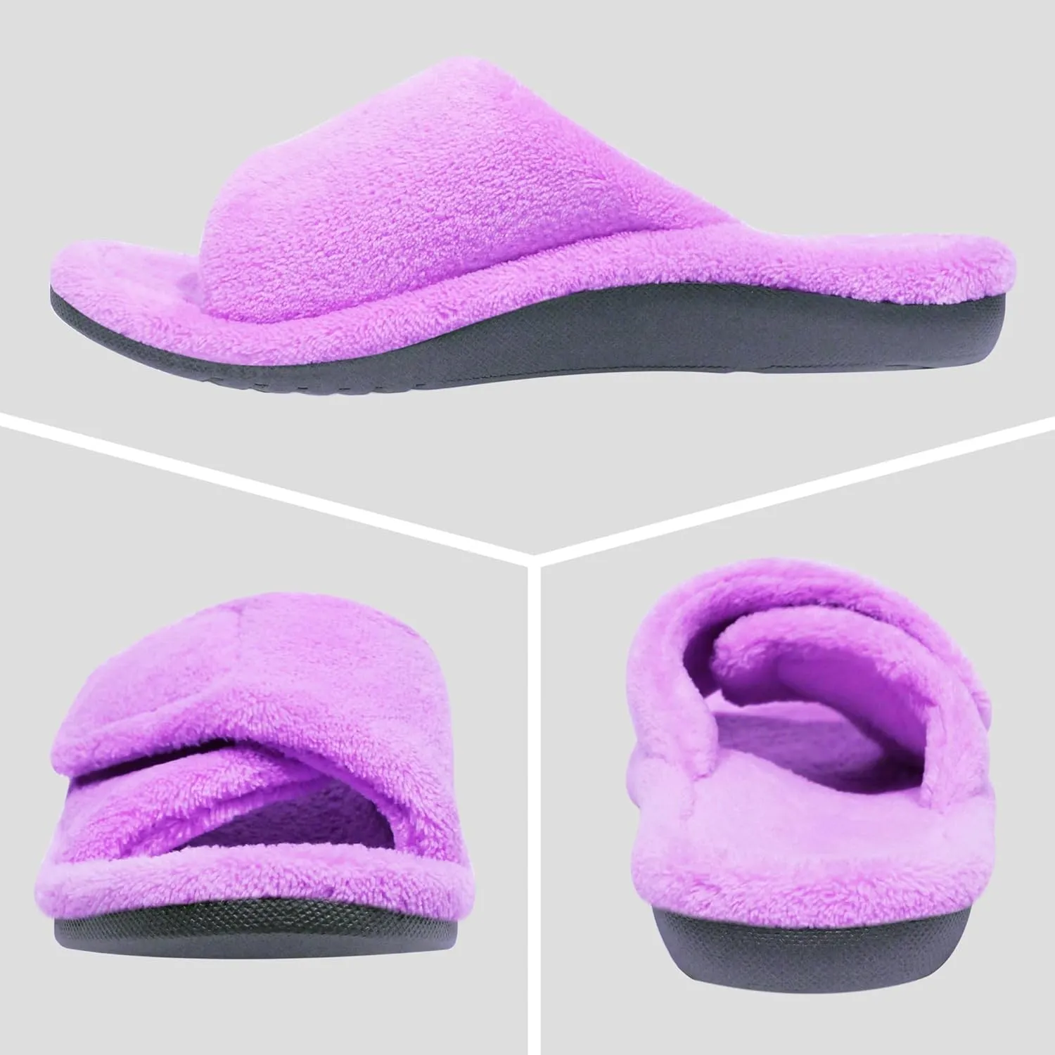 GRITHEIM Women's Orthotic Arch Support Slippers Fuzzy Adjustable Orthopedic Slippers for Plantar Fasciitis Furry Slide for Ladies