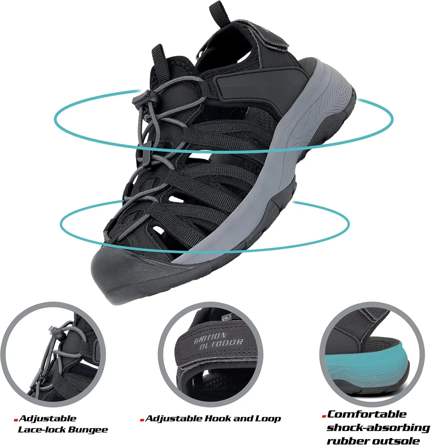GRITION Hiking Sandals Women Closed Toe, Waterproof Lightweight Adjustable Hiking Athletic Sandals, Breathable For Beach Summer Adventure Comfortable Outdoor Sport