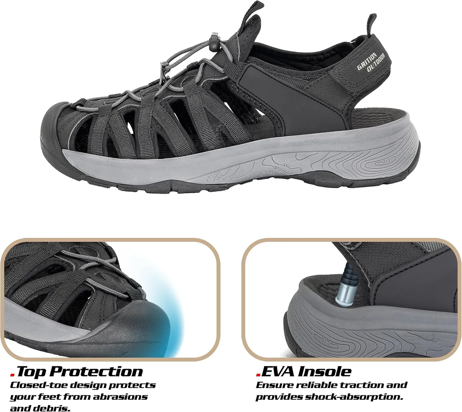 GRITION Hiking Sandals Women Closed Toe, Waterproof Lightweight Adjustable Hiking Athletic Sandals, Breathable For Beach Summer Adventure Comfortable Outdoor Sport