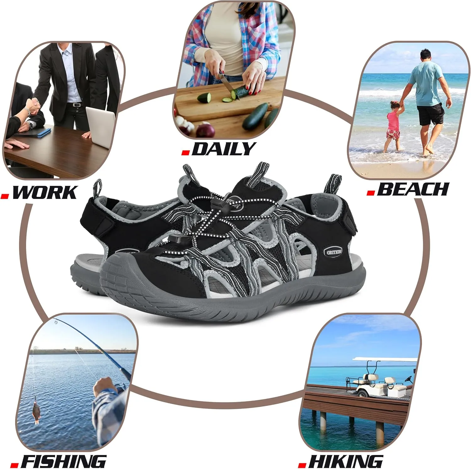 GRITION Hiking Sandals Women Closed Toe, Waterproof Lightweight Adjustable Hiking Athletic Sandals, Breathable For Beach Summer Adventure Comfortable Outdoor Sport