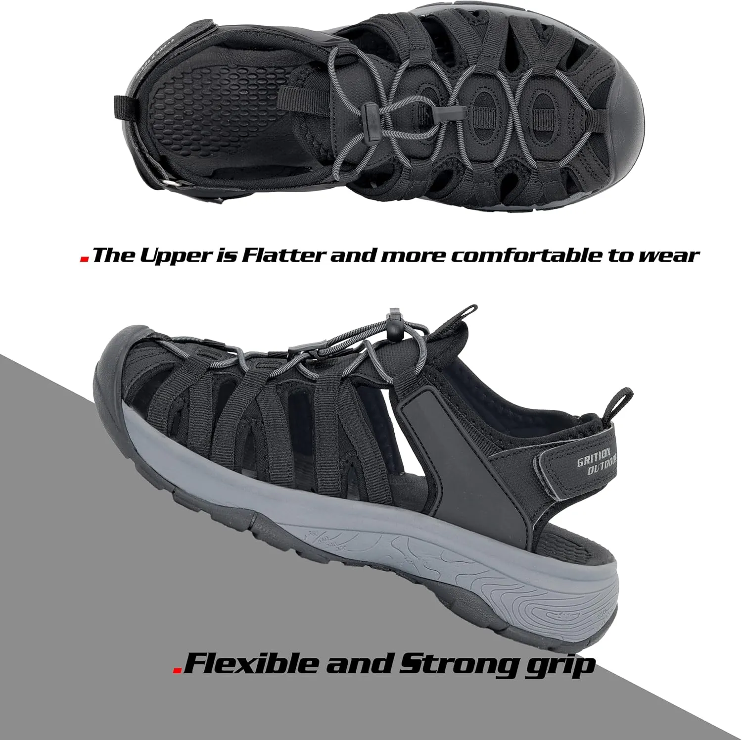 GRITION Hiking Sandals Women Closed Toe, Waterproof Lightweight Adjustable Hiking Athletic Sandals, Breathable For Beach Summer Adventure Comfortable Outdoor Sport