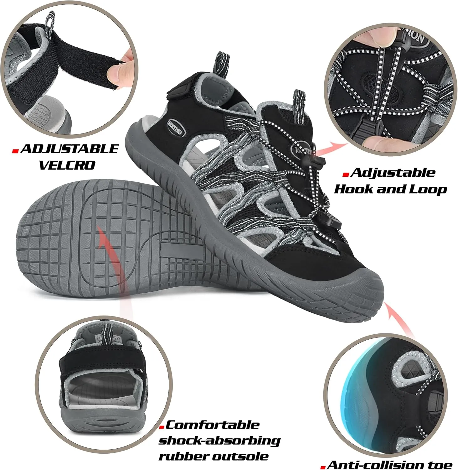 GRITION Hiking Sandals Women Closed Toe, Waterproof Lightweight Adjustable Hiking Athletic Sandals, Breathable For Beach Summer Adventure Comfortable Outdoor Sport