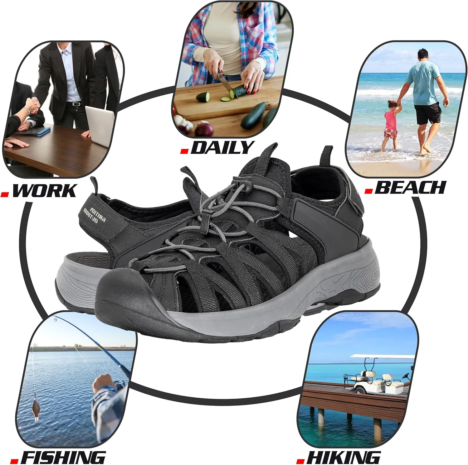 GRITION Hiking Sandals Women Closed Toe, Waterproof Lightweight Adjustable Hiking Athletic Sandals, Breathable For Beach Summer Adventure Comfortable Outdoor Sport