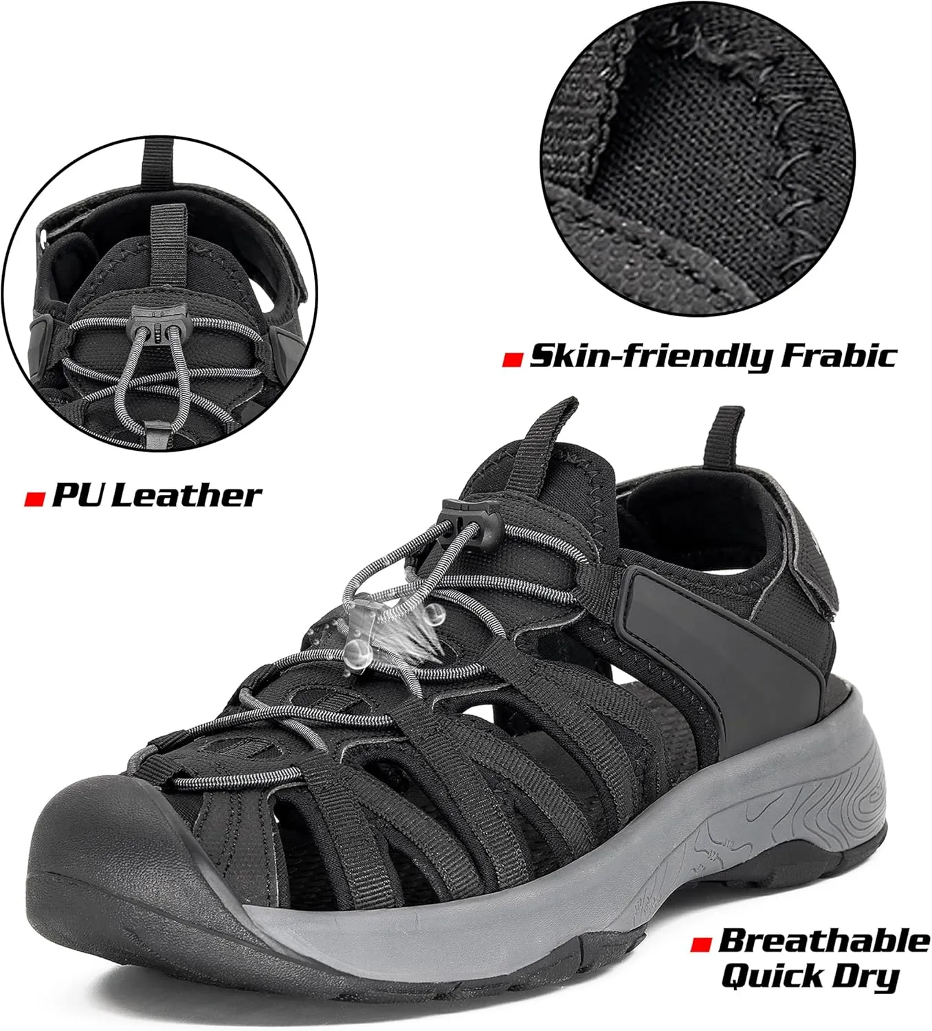 GRITION Hiking Sandals Women Closed Toe, Waterproof Lightweight Adjustable Hiking Athletic Sandals, Breathable For Beach Summer Adventure Comfortable Outdoor Sport