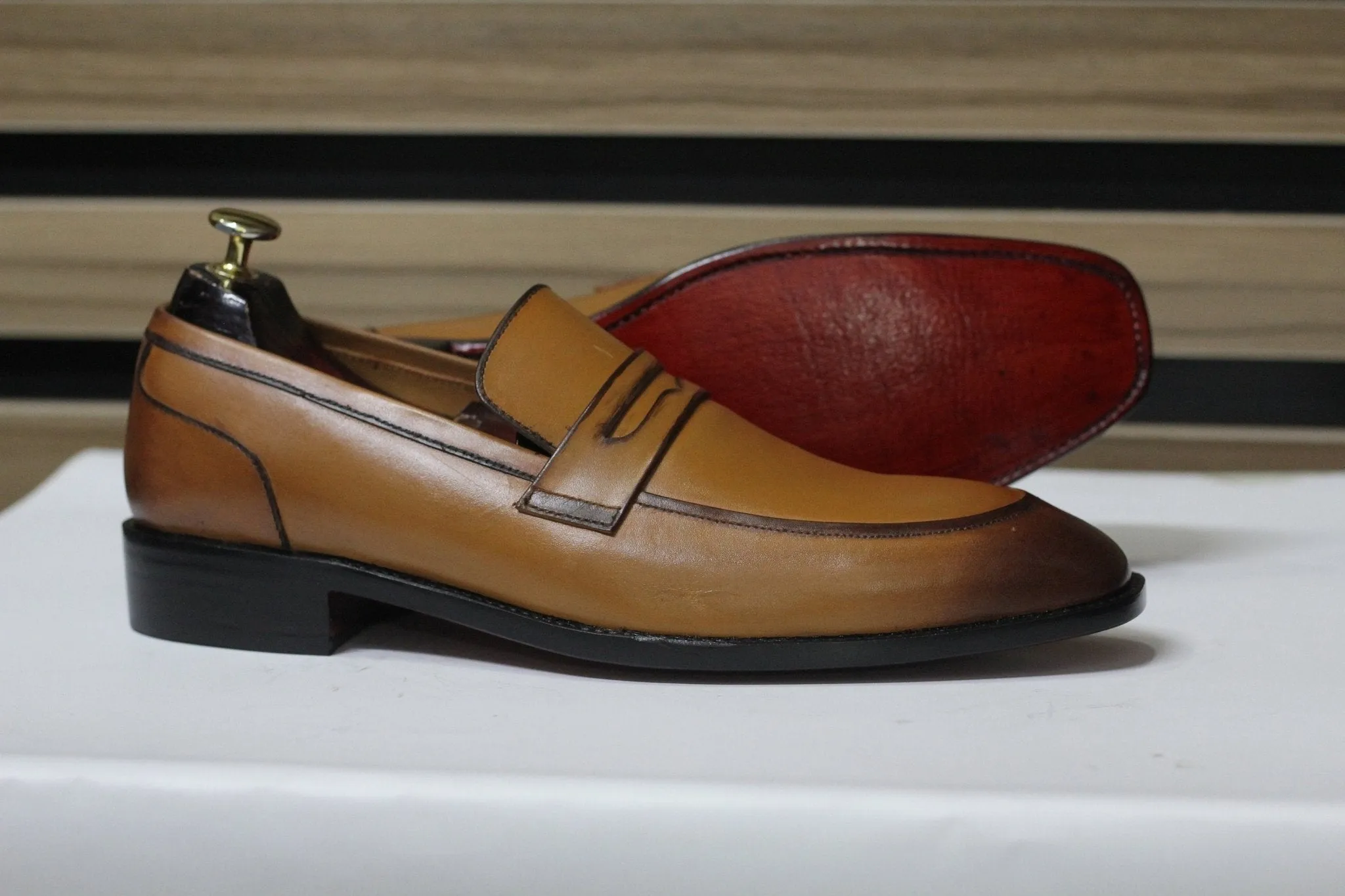 Handmade Penny Loafers, Leather Brown Loafers For Men's