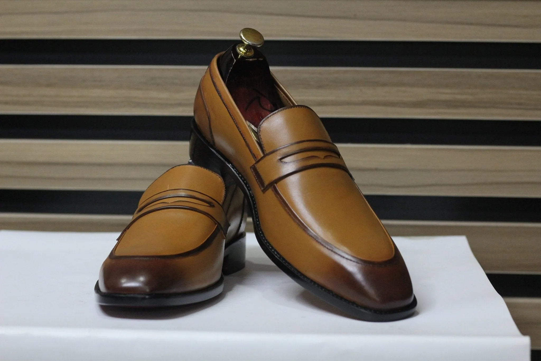Handmade Penny Loafers, Leather Brown Loafers For Men's