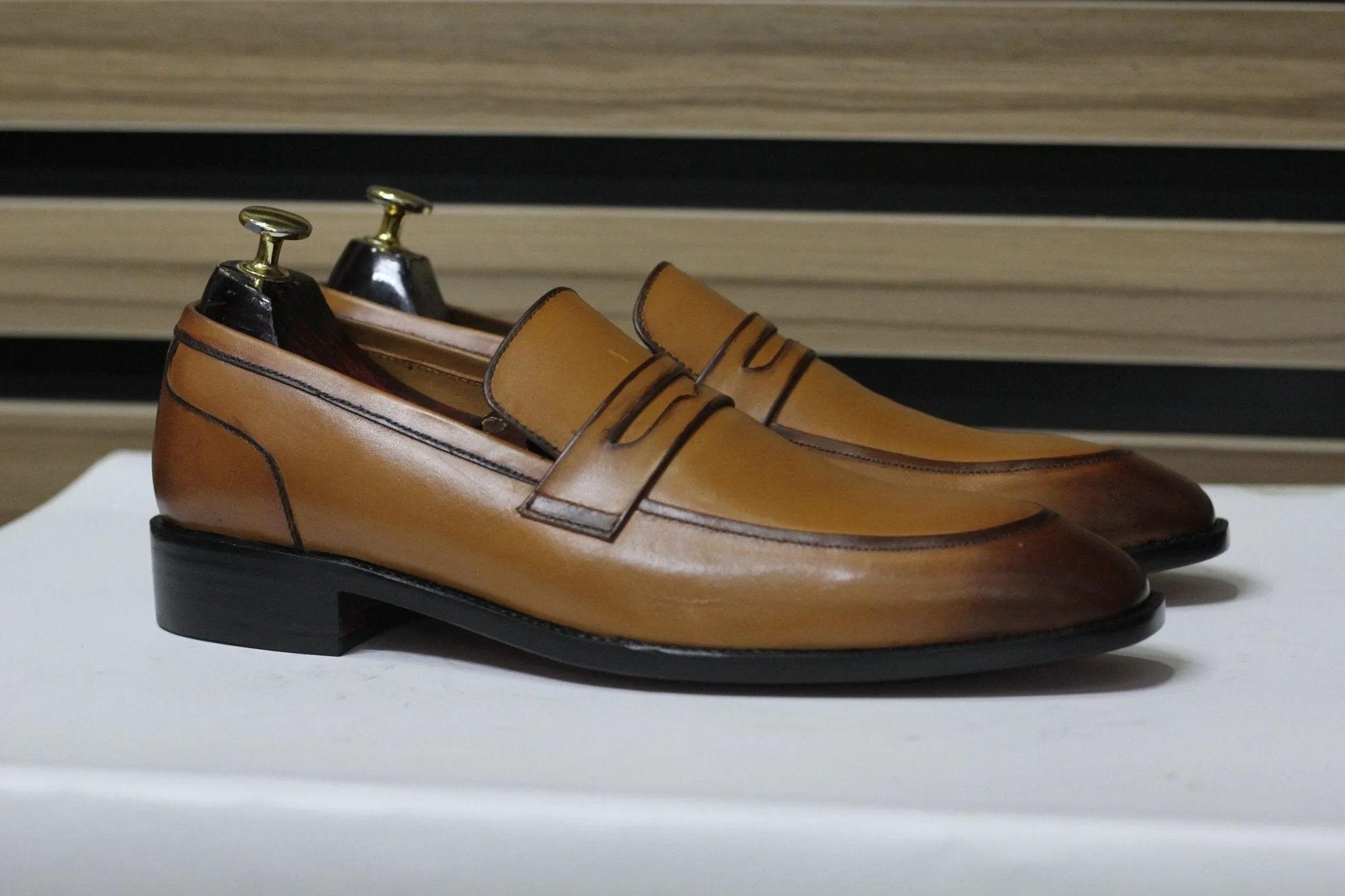 Handmade Penny Loafers, Leather Brown Loafers For Men's