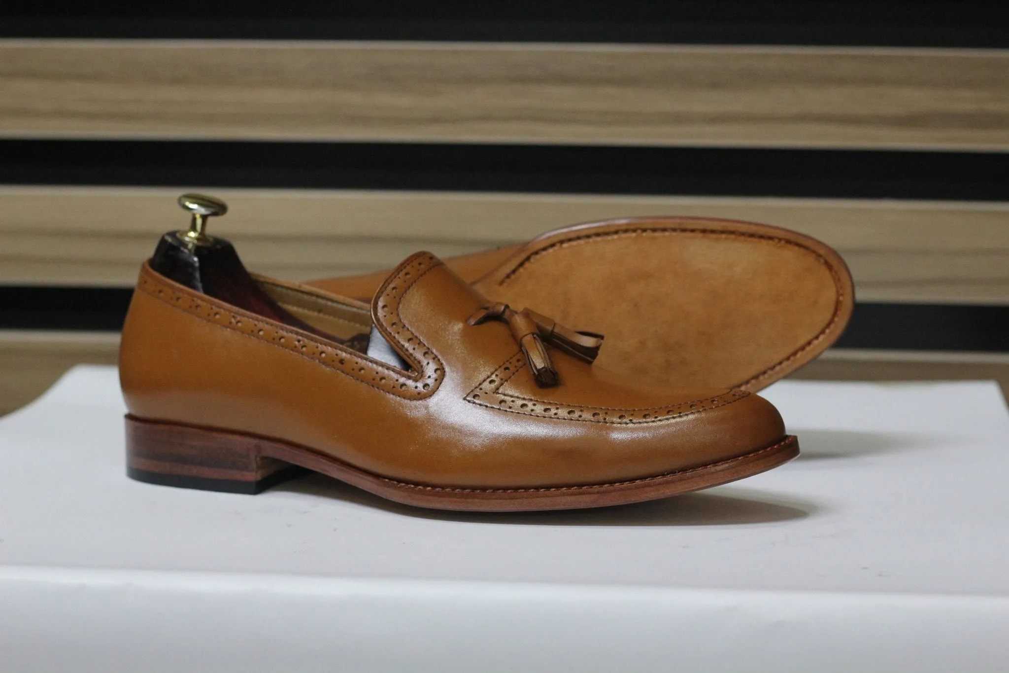 Handmade Tussle Loafers, Leather Brown Loafers For Men's