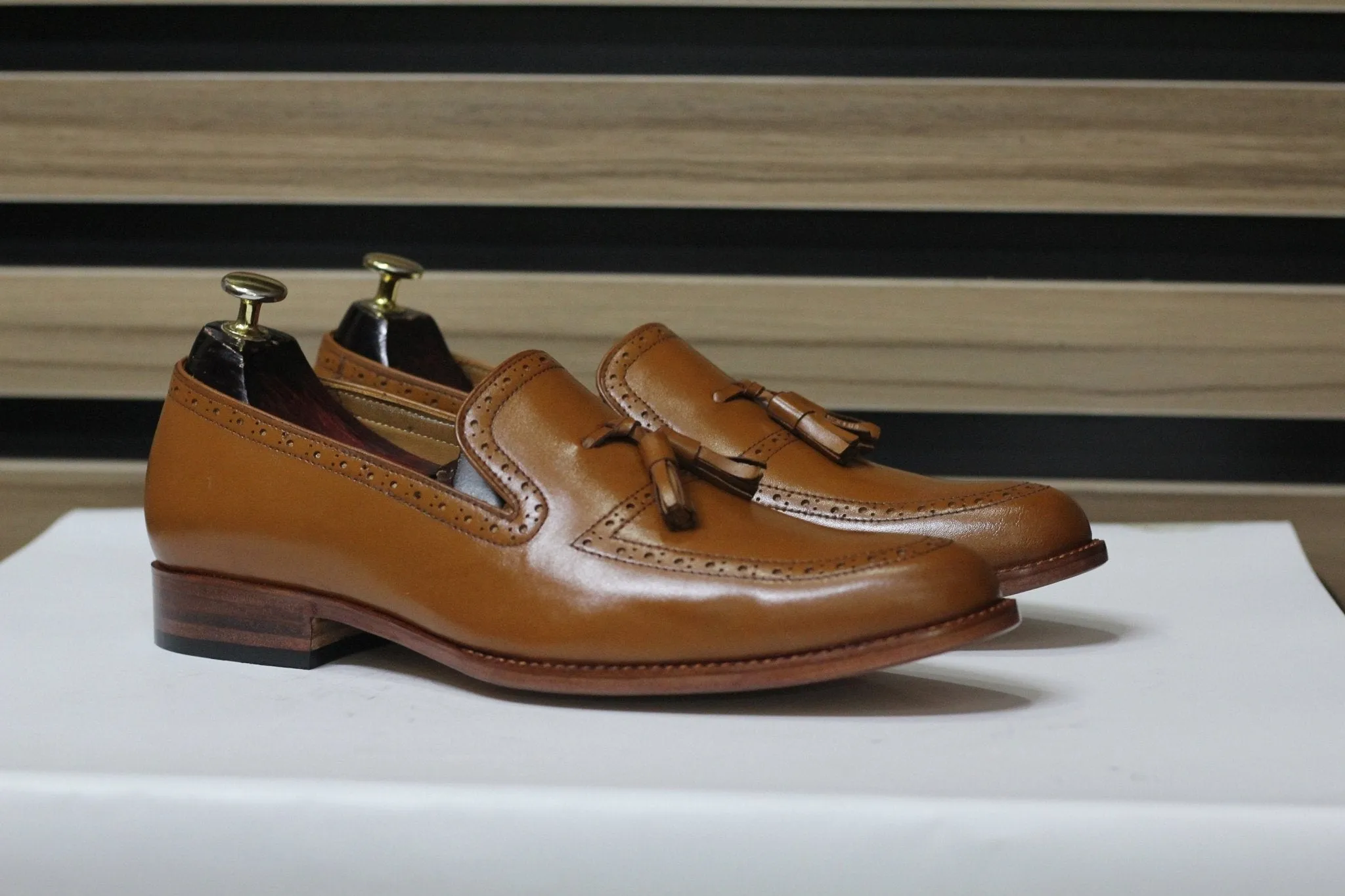 Handmade Tussle Loafers, Leather Brown Loafers For Men's