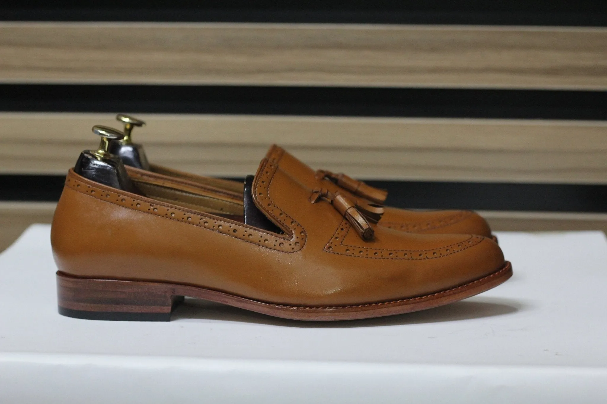 Handmade Tussle Loafers, Leather Brown Loafers For Men's
