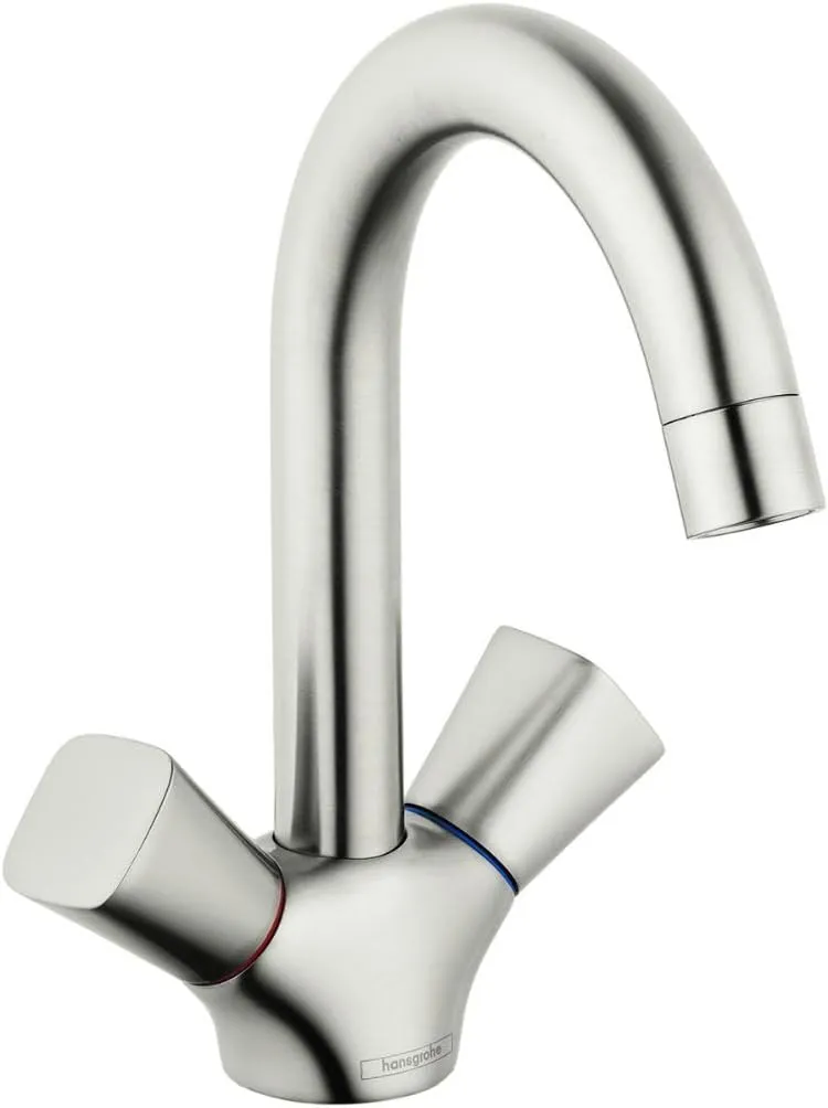 hansgrohe Logis Modern Low Flow Water Saving 2-Handle 1 9-inch Tall Bathroom Sink Faucet in Brushed Nickel, 71222821