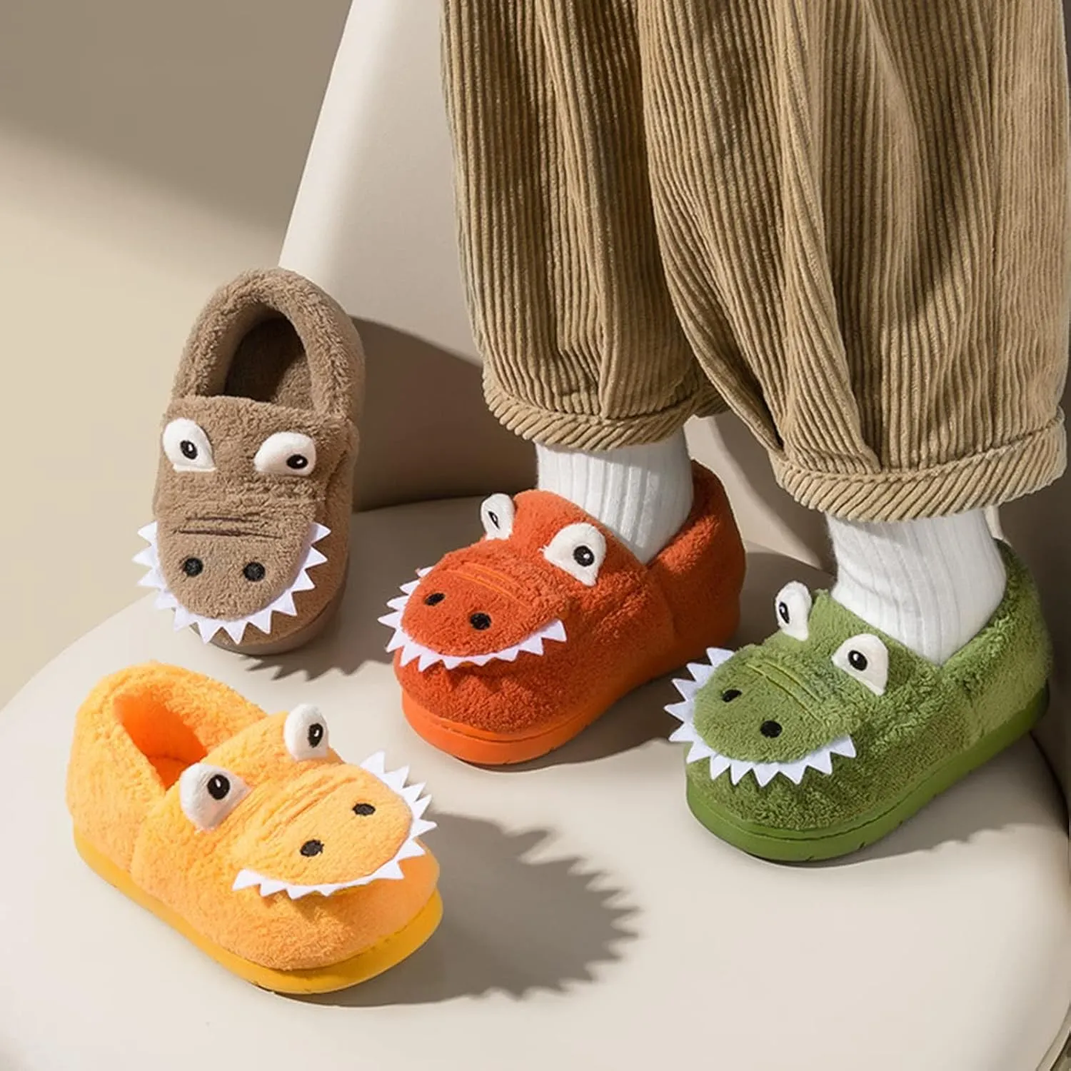 Happy Cherry Kids Cartoon Plush Slippers Boys Girls House Shoes Non-slip Winter Warm Shoes
