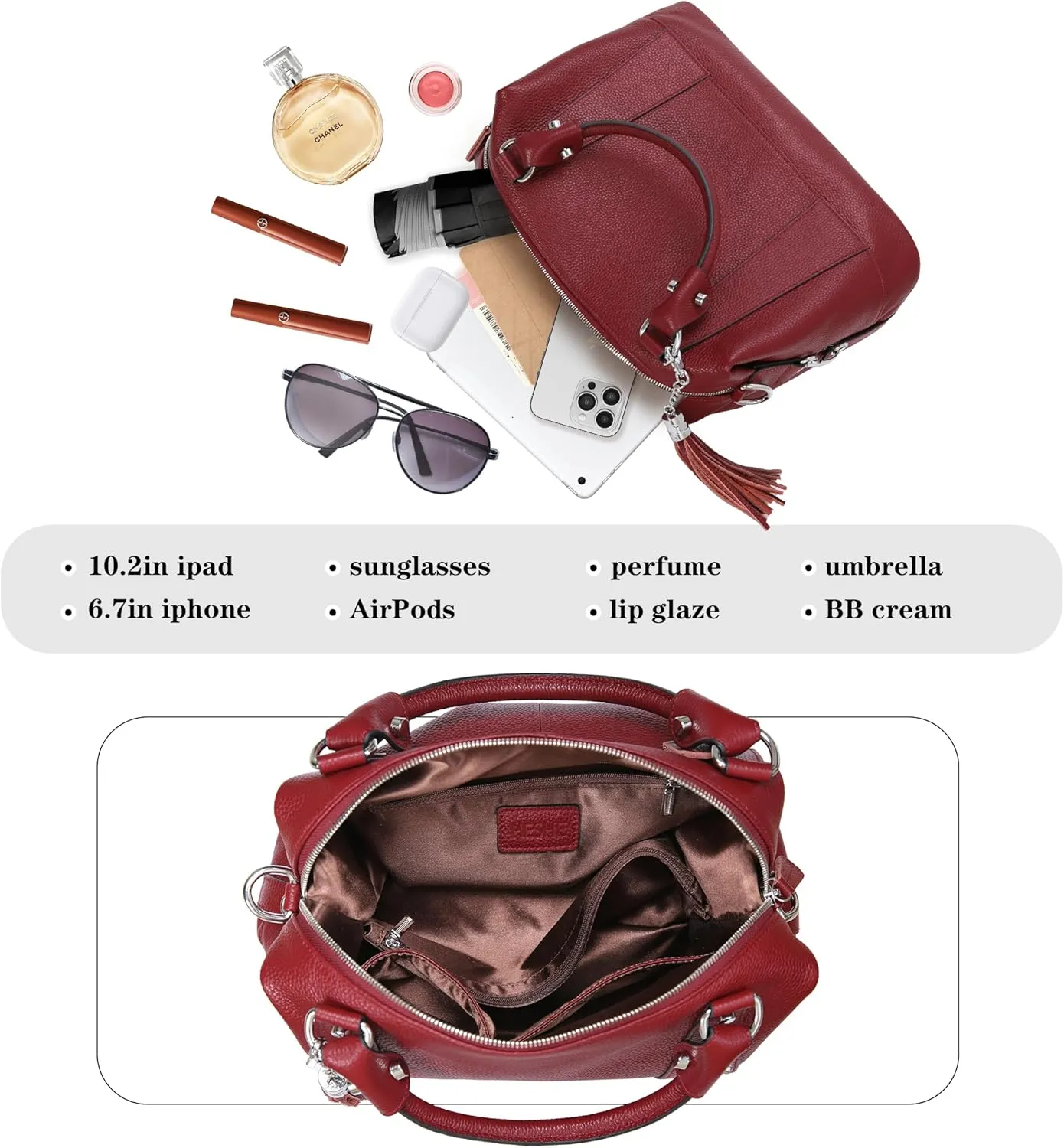 HESHE Womens Genuine Leather Handbags Purse Crossbody Satchel Tote Bags Ladies Real Leather Bags