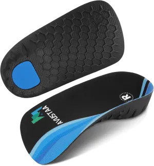 High Arch Support Insoles 3/4 Orthotic Inserts for Flat Feet Plantar Fasciitis Relief Overpronation, Shoes Insoles for Men Women Running, Black and Blue(L:Men 9-11, Women 10-12)