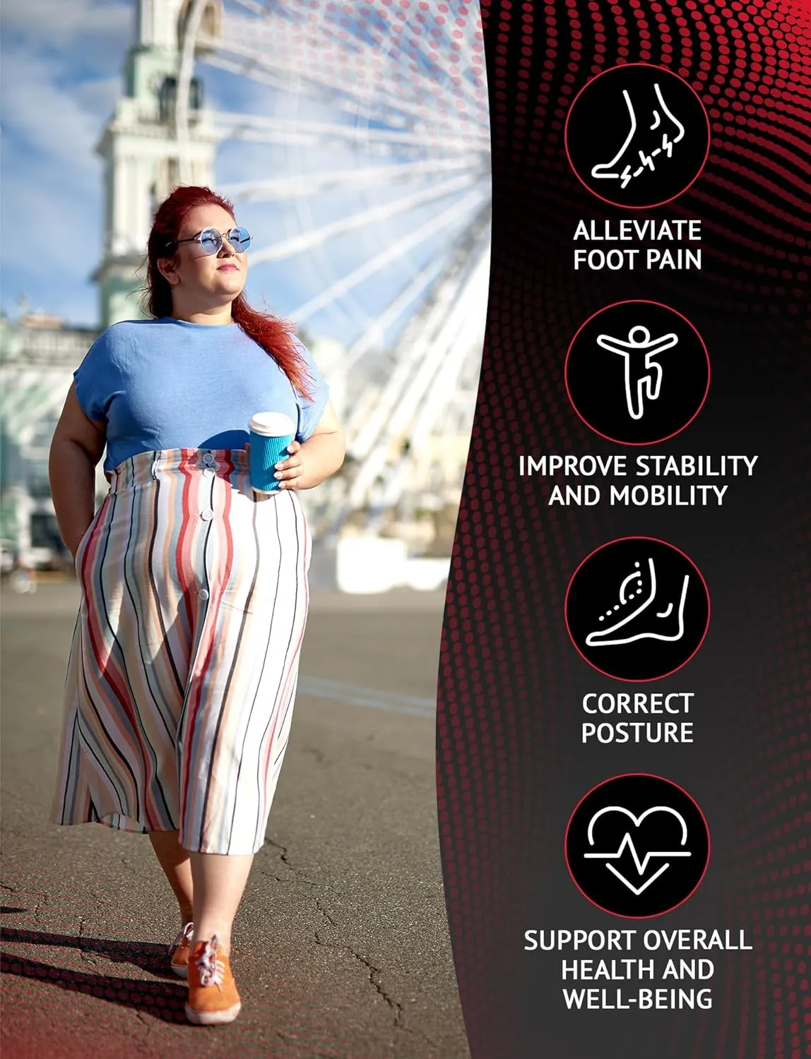High Arch Support Insoles for Plantar Fasciitis for Women and Men - Orthotic Shoe Inserts - Boot Work Shoe Plantar Fasciitis Insoles (Ruby, L)