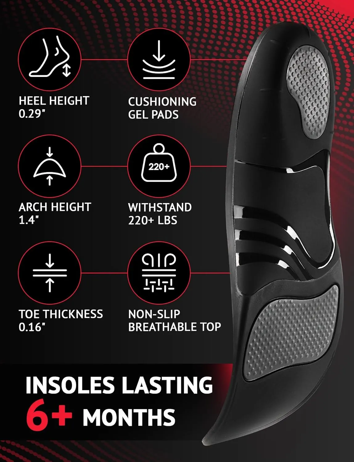 High Arch Support Insoles for Plantar Fasciitis for Women and Men - Orthotic Shoe Inserts - Boot Work Shoe Plantar Fasciitis Insoles (Ruby, L)