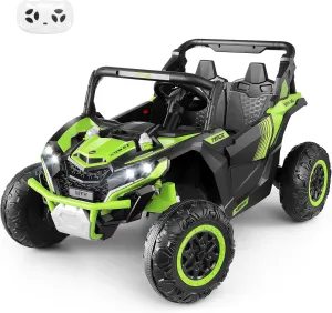 Hikole 24V Ride on Toy Car for Big Kids 4-8, XL Kids UTV 2 Seater with Remote Control, 20" Spacious Seat, 4WD/2WD, MP3 & USB, 3 Speed, Storage, Electric Powerful Cars for Boys Girls, Green