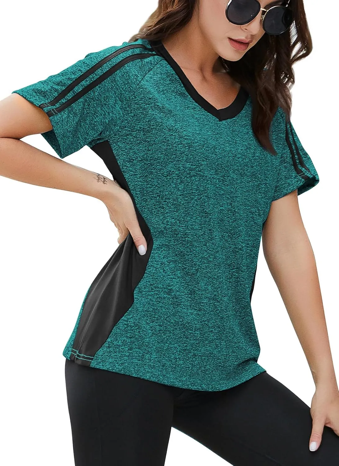 HOCOSIT Women's Workout Shirts Fast Dry Active Wear Yoga Top Sweat Wcking Clothes